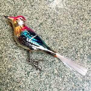 Vintage Glass Blown Bird Clip On Christmas Ornament with Tail